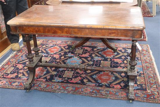 A Victorian burr walnut two drawer library table W.114cm